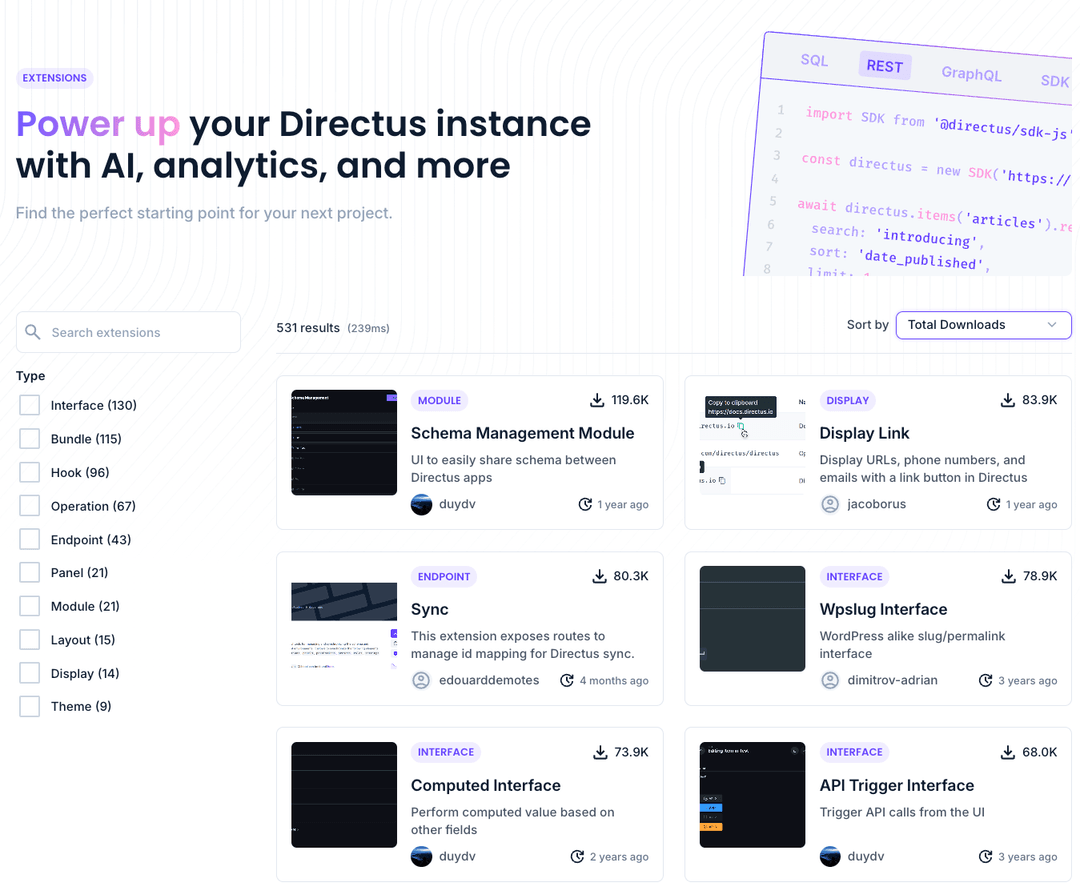 Directus extansions marketplace