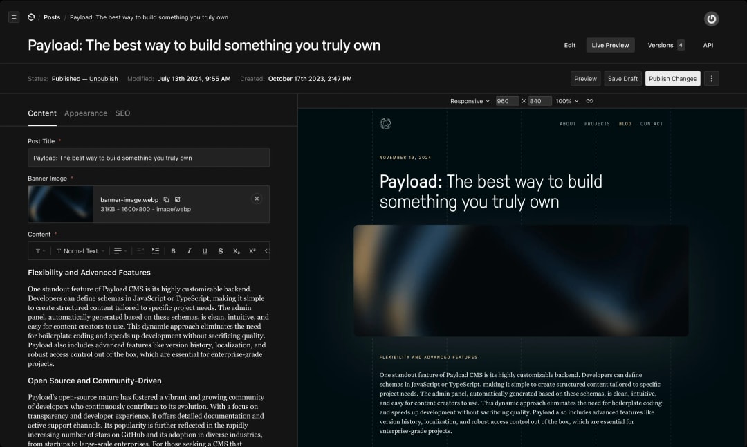 Payload CMS Visual Editor