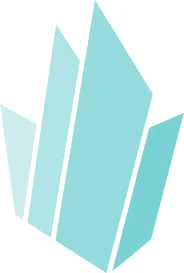 Teal crystal-shaped geometric logo icon