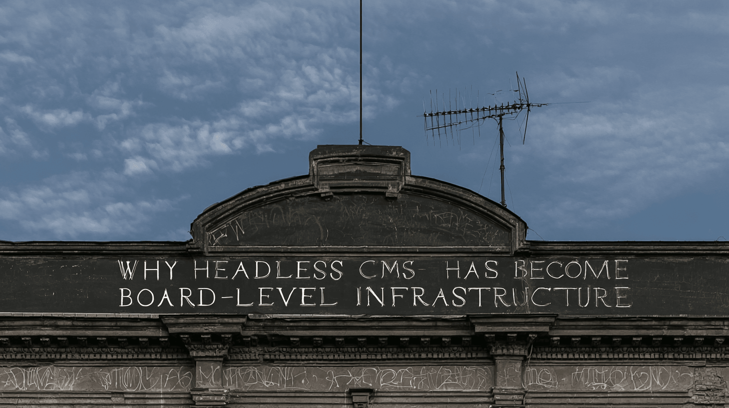 Historic stone building with arched roof and antenna, displaying text reading 