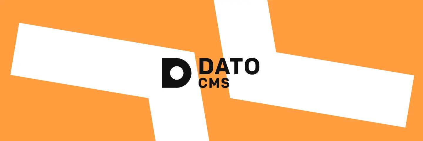 DatoCMS logo on orange geometric background