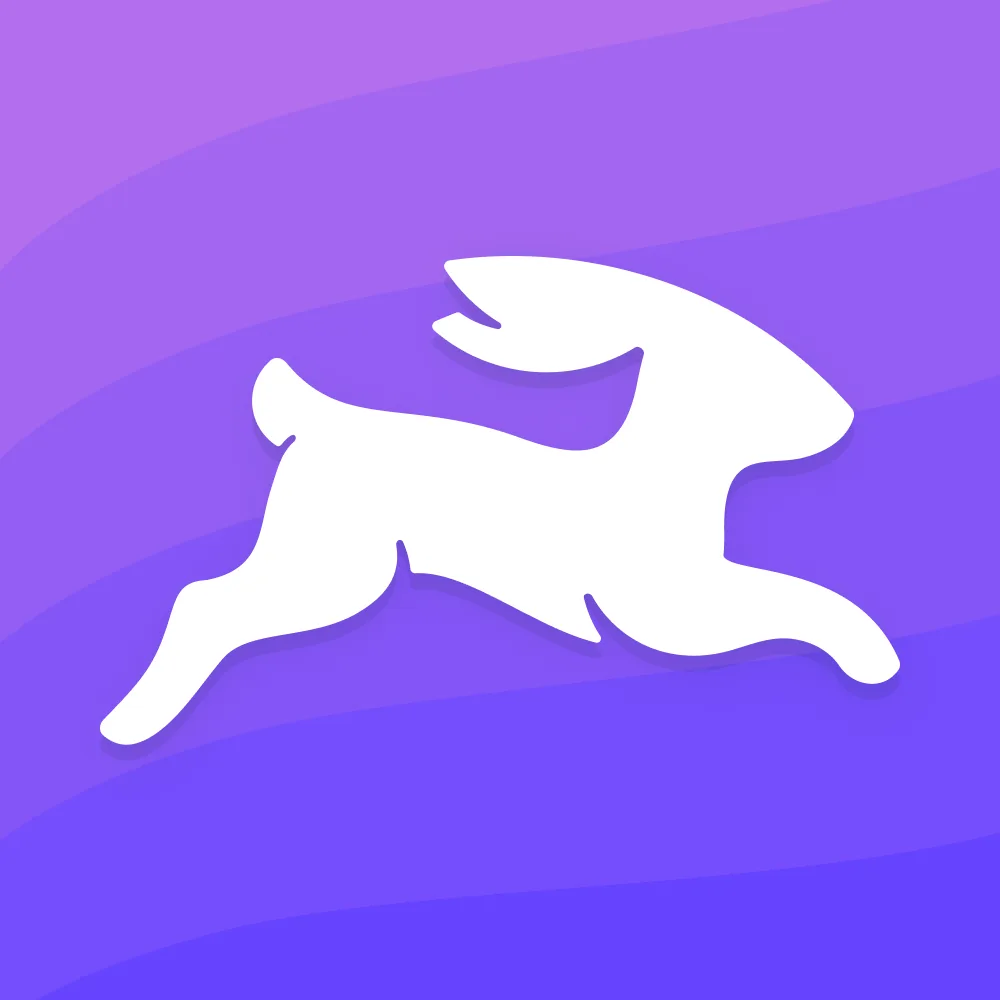 White rabbit silhouette running on purple gradient background