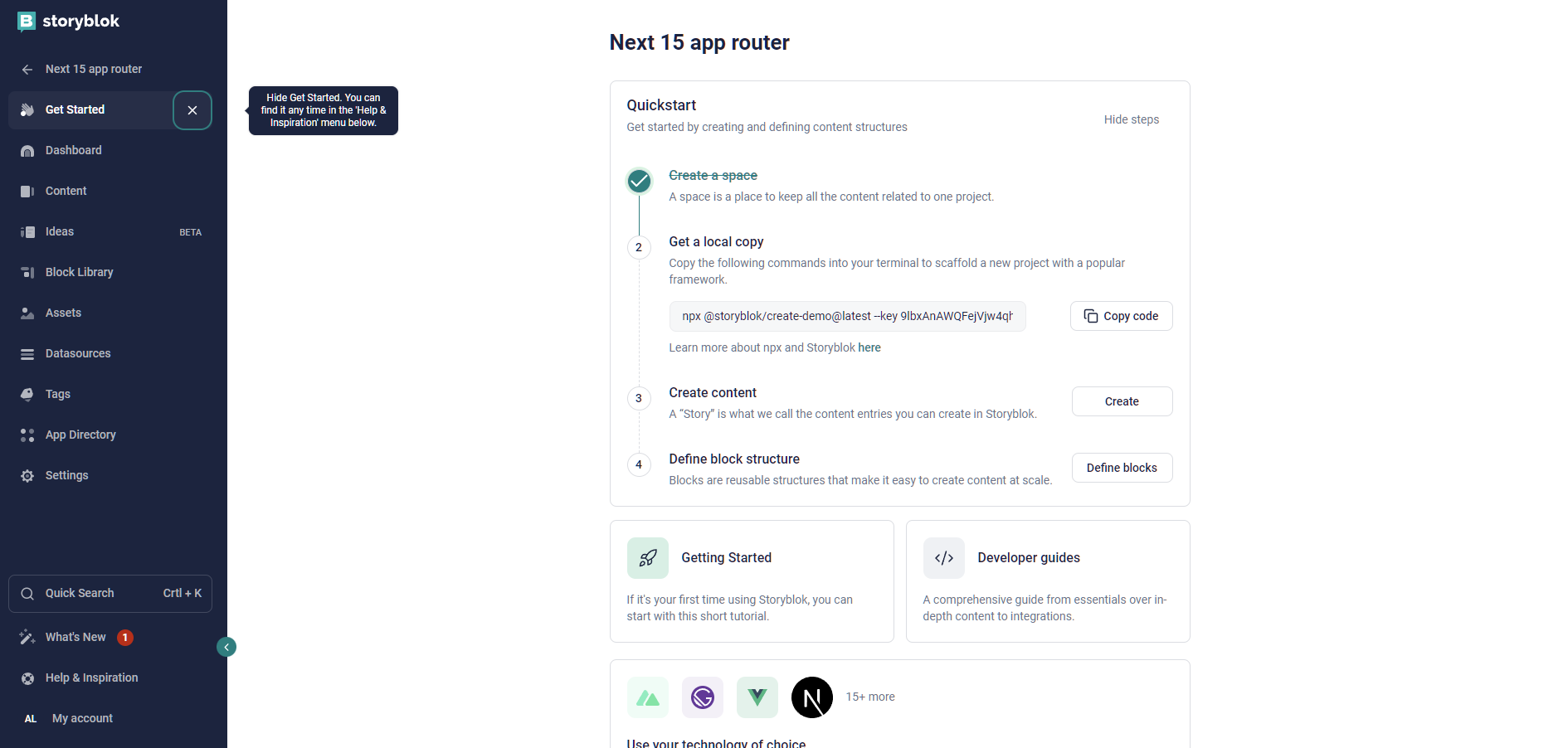 storyblok start page