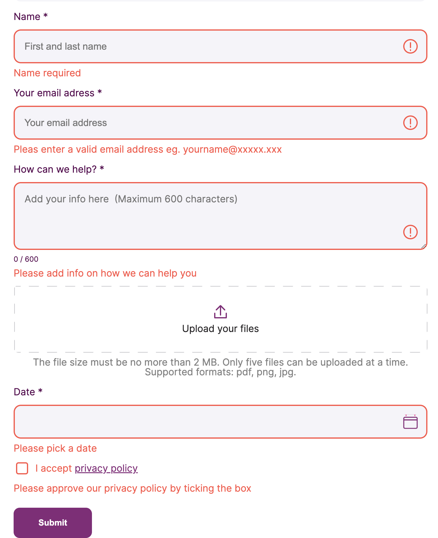 Error submitting empty form