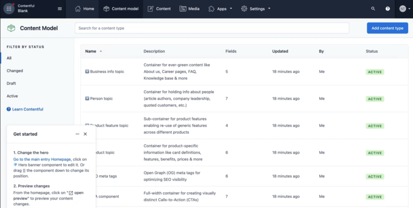 Contentful interface