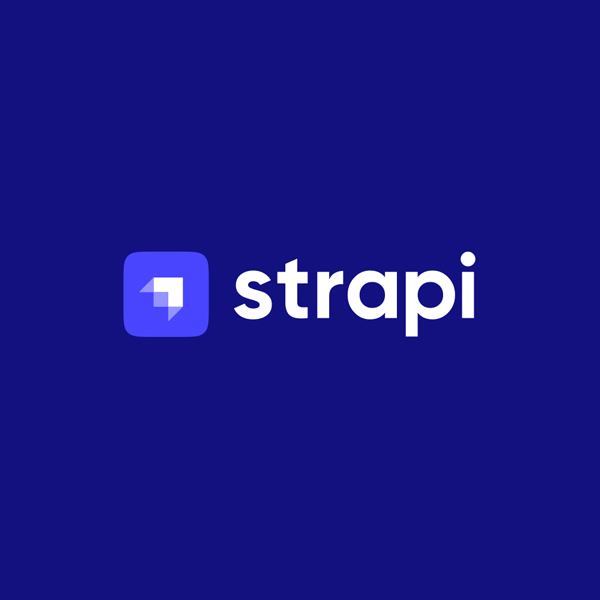 Strapi logo with purple icon on dark blue background