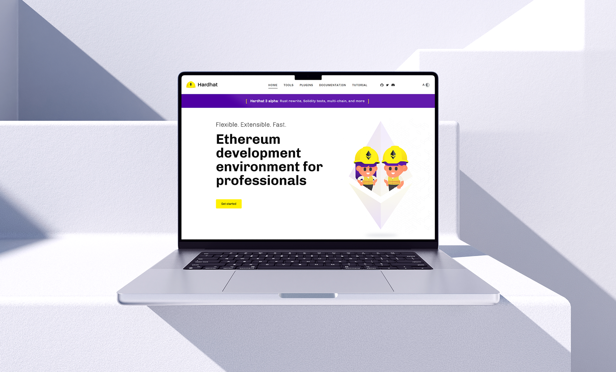 Laptop showing Hardhat Ethereum development environment website