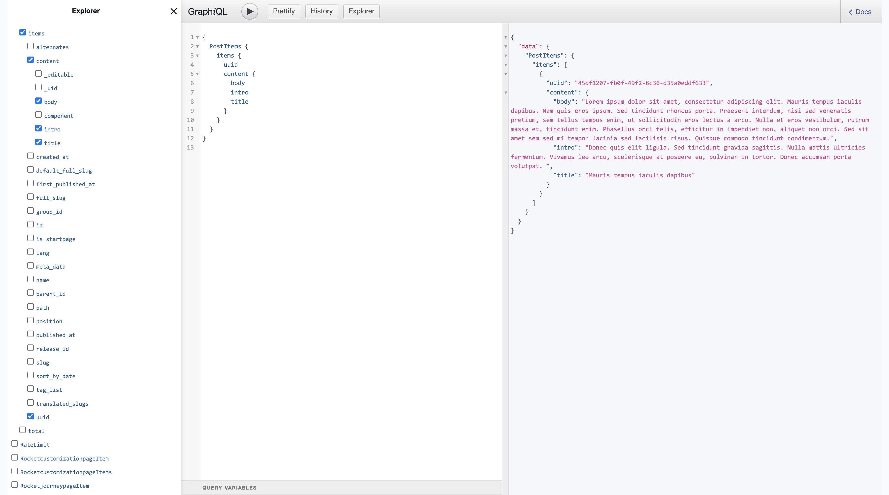 Example of posts query in GraphiQL