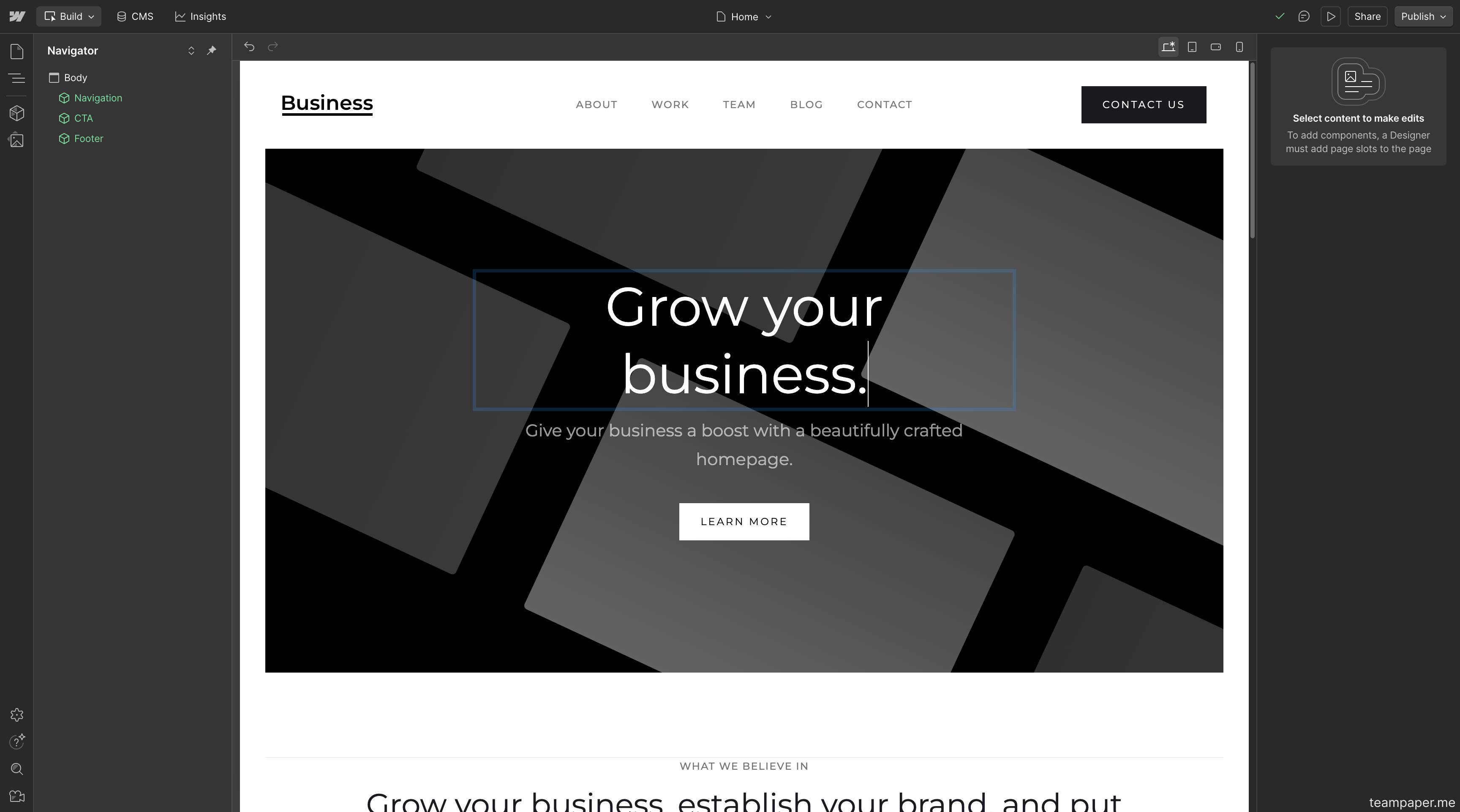 Webflow "build" mode