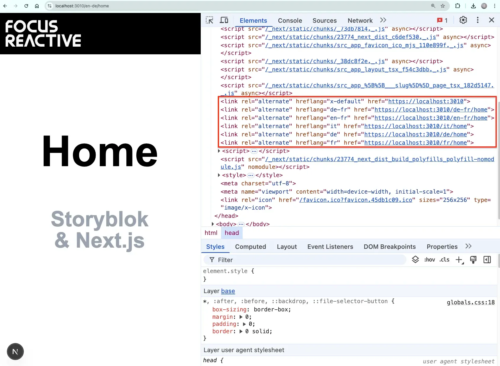 Alternate SEO tags are in HTML