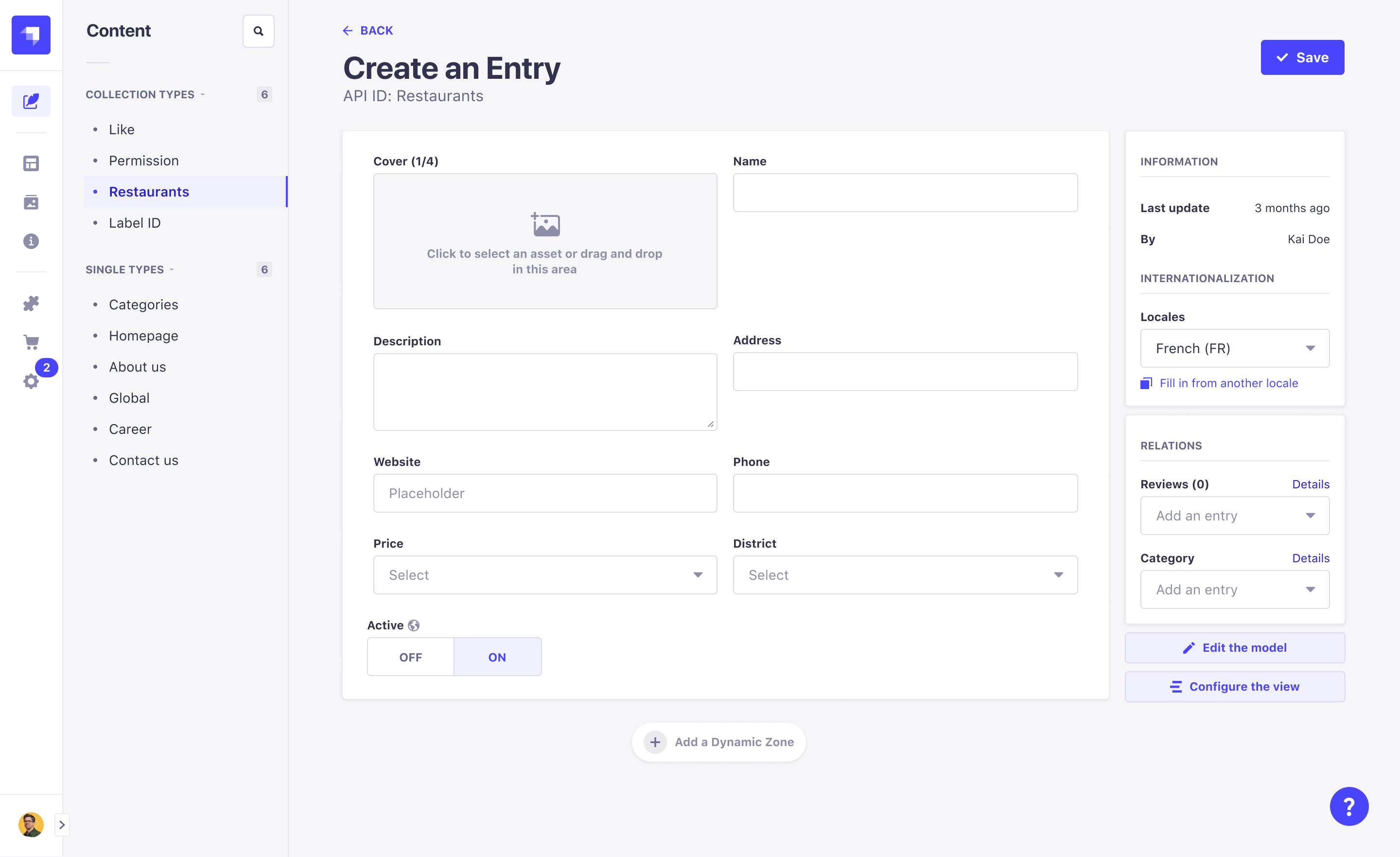 Strapi interface