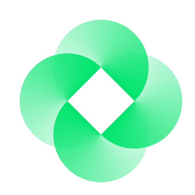 Four overlapping green gradient circles forming a diamond center