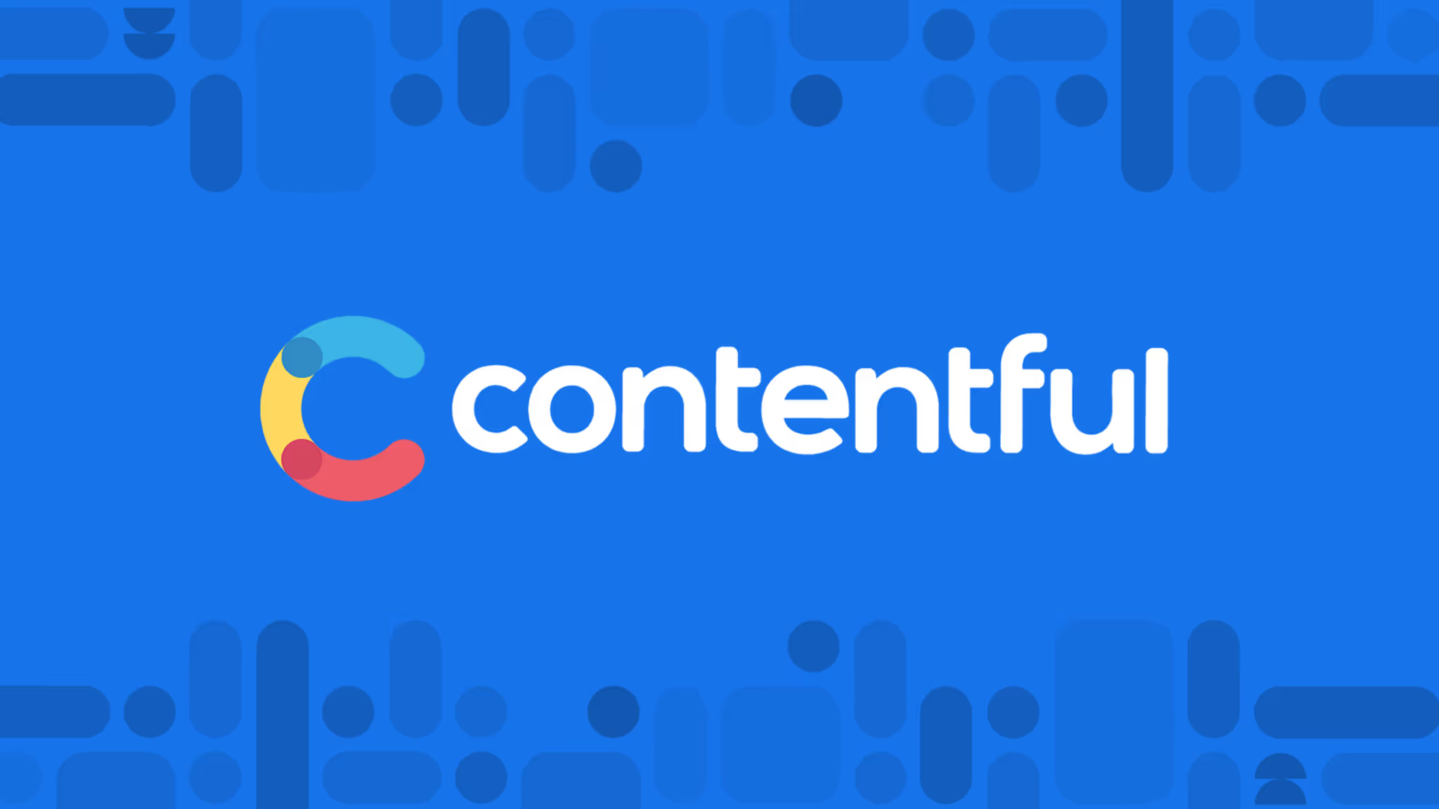 Contentful logo on blue background with abstract geometric shapes